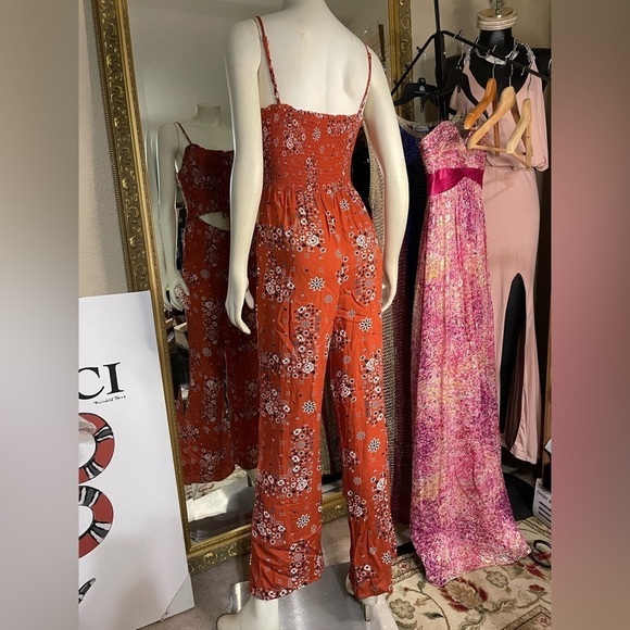 Derek Heart Jumpsuit Ruched Rust Floral Adjustable Pantsuit w Adjustable Top 🆕 - Picture 12 of 12